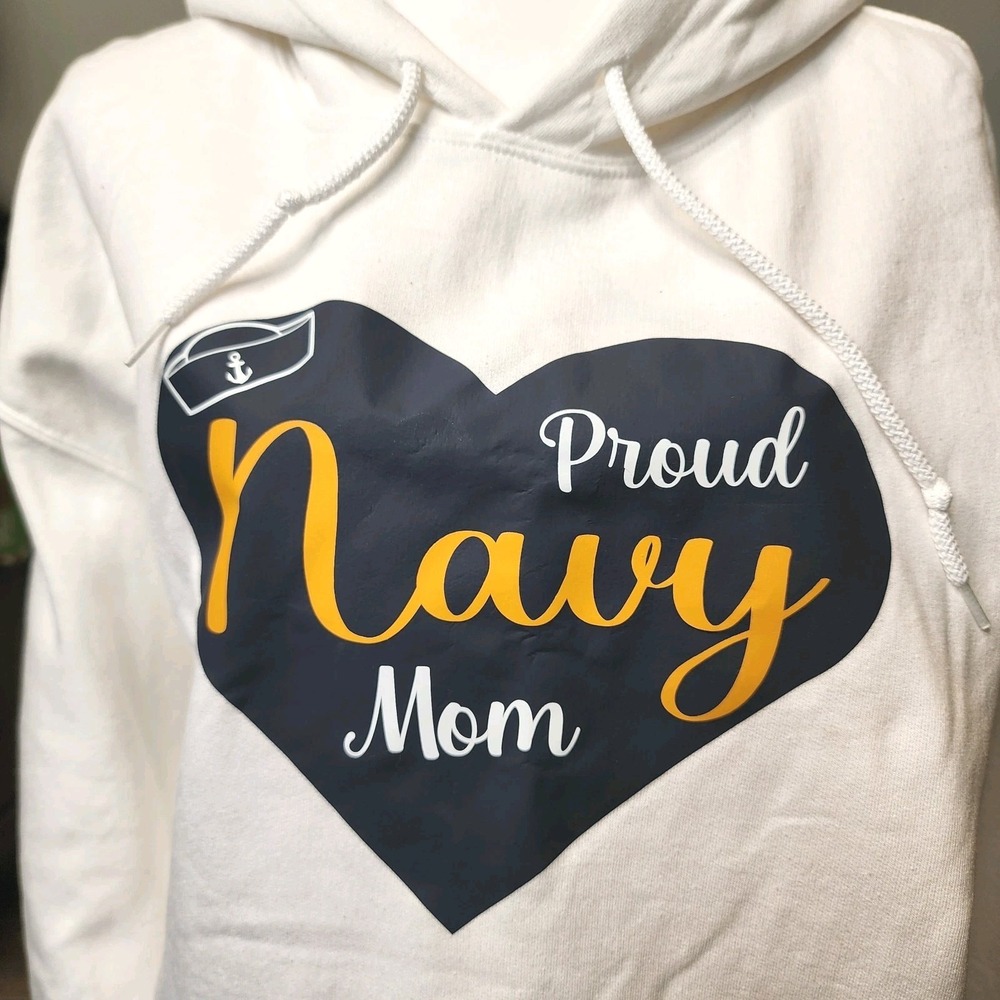 Proud Navy Mom‎ Hoodie Sweatshirt Womens Large White Gildan Pouch Military Pride - Picture 3 of 10